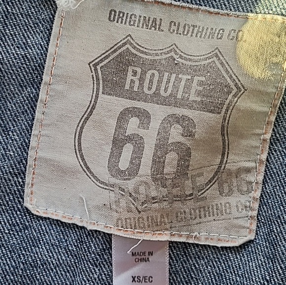 Route 66 Jacket Denim Trucker Distressed Blue Medium Cotton Buttons Pockets XS - Picture 10 of 13